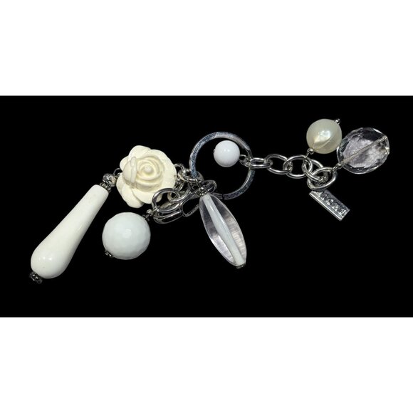 Miche Coquette Floral White And Silver Tone Charm Keychain - Picture 1 of 2